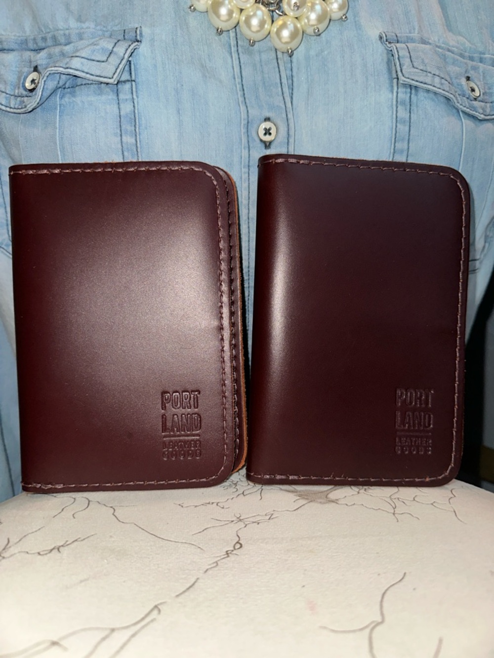 PLG cognac passport wallets pair of 2